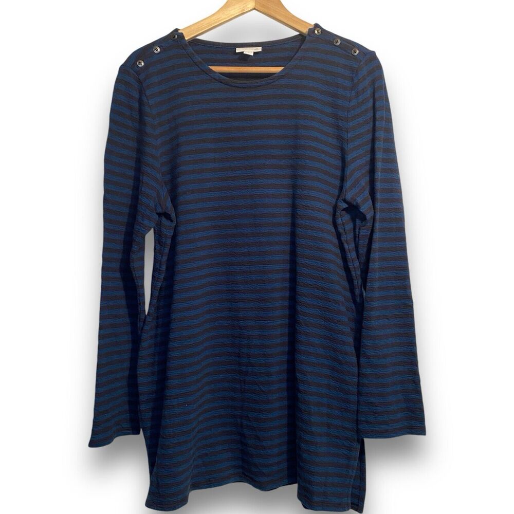J Jill Tunic Top Medium Striped Long Sleeve Blue Knit